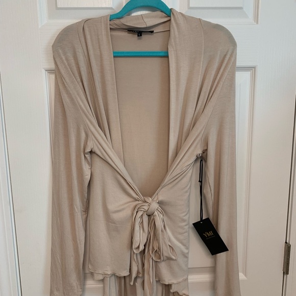 YMI Collections beige tie front cardigan. New. Size large - Picture 2 of 13